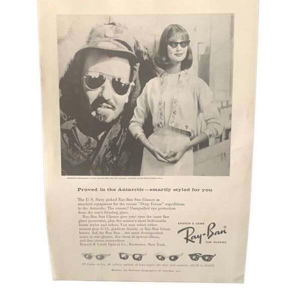 Vintage 1959 Ray Ban Proves in the Antarctic Ad Advertisement - Picture 1 of 4
